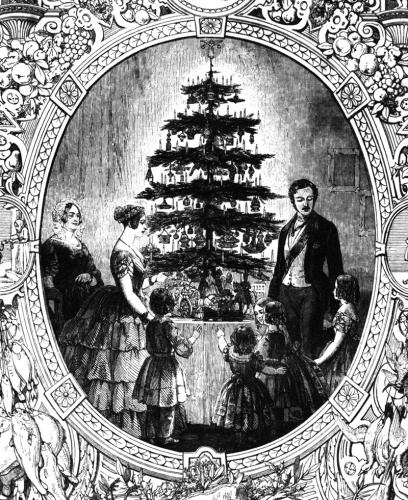 The famous English engraving of Queen Victoria and Prince Albert and their tree in 1848. Source.